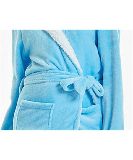 Robes Women's Unicorn Cartoon Hooded Flannel Bathrobe - Blue - CD18Z50CE0M