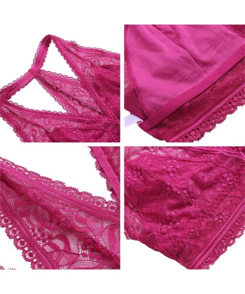 Bras Women's Halter Lace Bralette Sexy Lace Crop Top(for A-C Cups) - Rose - CE18SW2USXE