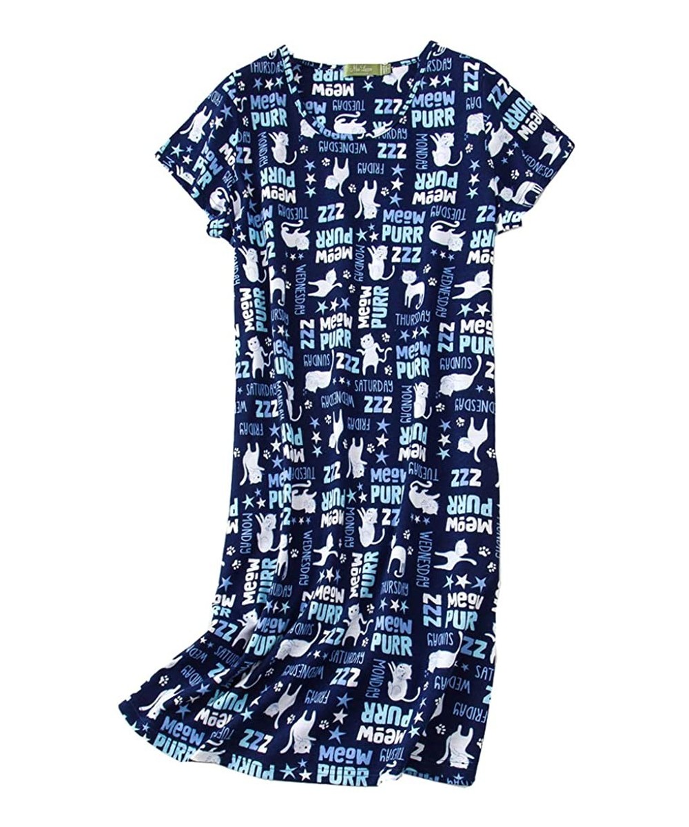 Nightgowns & Sleepshirts Womens Nightgown -Cute Print Sleepshirt -Short Sleeve Cotton Sleepwear - Blue Cat - CL19COGTE0Y