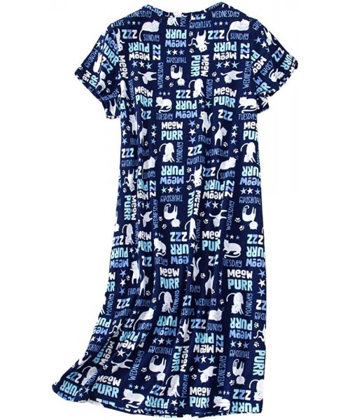 Nightgowns & Sleepshirts Womens Nightgown -Cute Print Sleepshirt -Short Sleeve Cotton Sleepwear - Blue Cat - CL19COGTE0Y