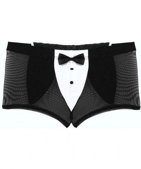 Boxer Briefs Mens Soft Sheer Mesh See Through Boxer Briefs Shorts Tuxedo Underwear - Black - CJ18QCH5HX5