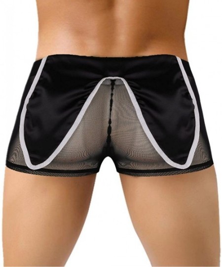 Boxer Briefs Mens Soft Sheer Mesh See Through Boxer Briefs Shorts Tuxedo Underwear - Black - CJ18QCH5HX5