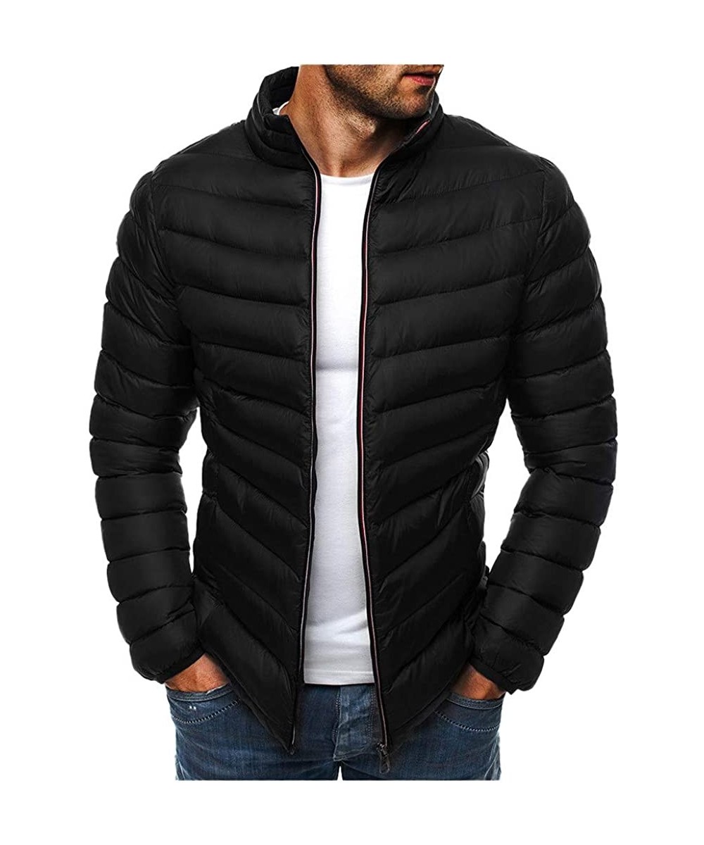 Trunks Mens Winter Quilted Insulated Zipper Thickened Warm Down Jacket Puffer with Thermal Light Coat - Black - CB193M4ER3W