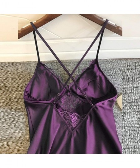 Tops Sleepwear for Women Sexy Lace Splicing Teddy Lingerie Straps Backless Chemise Nightgown Nightdress - Purple - CB193K2GZ28