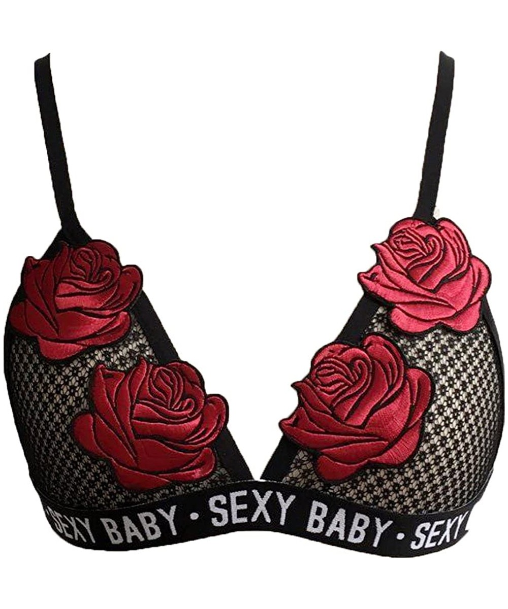 Bras Women Lace Bralette Embroidered Bralettes for Juniors - Embroidered Rose Flower 4 - CK17AZTCXX7