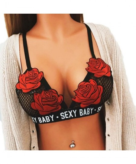 Bras Women Lace Bralette Embroidered Bralettes for Juniors - Embroidered Rose Flower 4 - CK17AZTCXX7