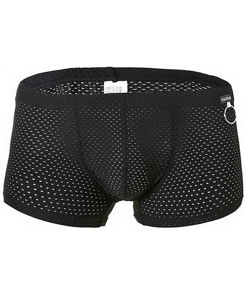 Boxer Briefs Men's Sexy 3D Bags Breathable Nylon Mesh Boxer Sexy Men's Underwear - Black - C318TOK5LQU