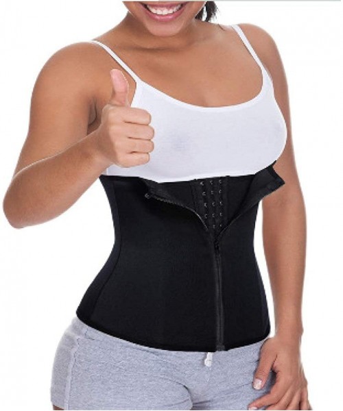 Bustiers & Corsets Waist Trainer Zipper Corsets Body Shaper Abdominal Fitness Slimming Belt - Black - C419DIG55R3