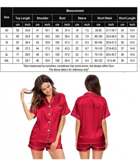 Sets Womens Silk Satin Pajamas Short Sleeve Loungewear Two-Piece Sleepwear Button-Down Pj Set - Red-03 - C9190Z8E8NL