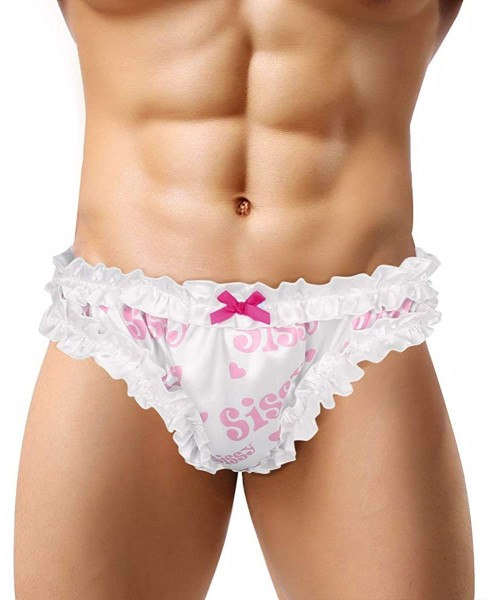 Briefs Men Soft Satin Brief Silky Satin Billowy Ruffle Lace Bikini Sissy Briefs Underwear Panties - Pink B - CB18KA4ZKC6