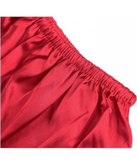 Sets Women Backless Satin Lace Cami Shorts Sleepwear Pajamas Set Nightwear - Red - CC185QGDRAU