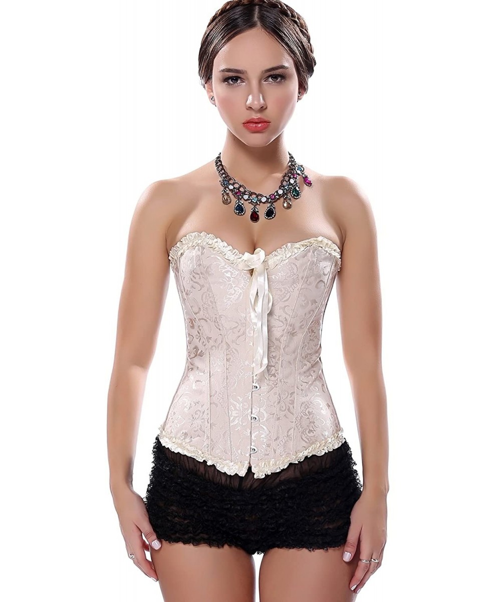 Shapewear Women's Sexy Bow Lace Corset Bustier Bodyshaper Top Bodice S-6XL - Beige - CF12HL8N4AR