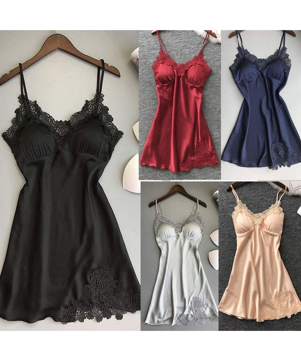 Lingerie Satin Lace Set of 2 Suit Sexy Nightdress Full Slips Sleepwear ...