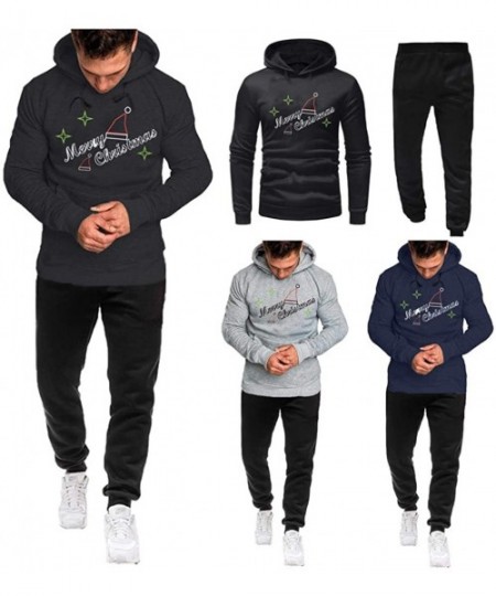 Thermal Underwear Zipper Tracksuit Men Hoodie Casual Sport Christmas Printing Plus Velvet Suit Classic Outfit - Navy - CP18AG...