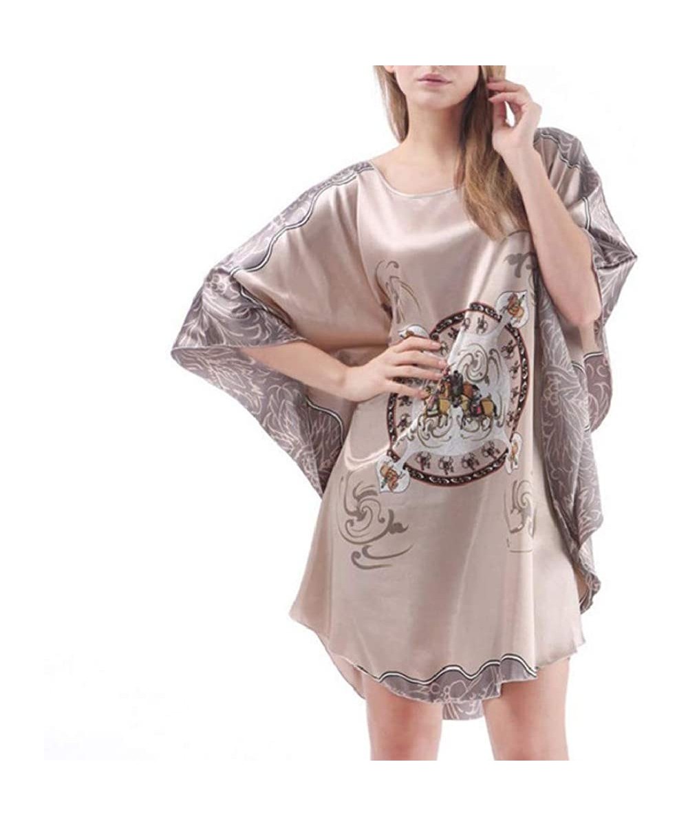 Nightgowns & Sleepshirts Women Printed Soft Casual Sleeping Dress Comfy Charmeuse Chemise - Grey - CX18A5NEH6M