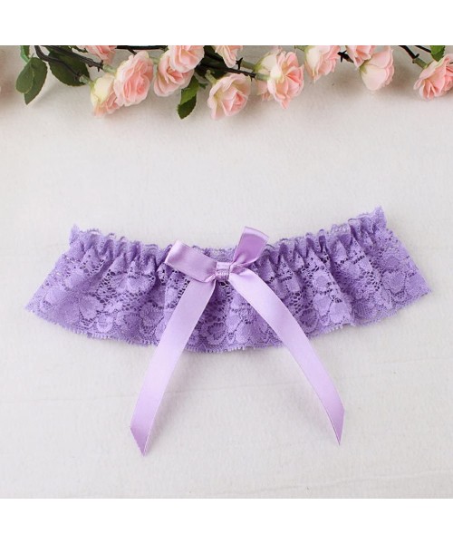 Garters & Garter Belts Sexy Lace Wedding Garters for Bride Stretchy Prom Leg Garters with Bow - Purple - CS18G4XMHXE