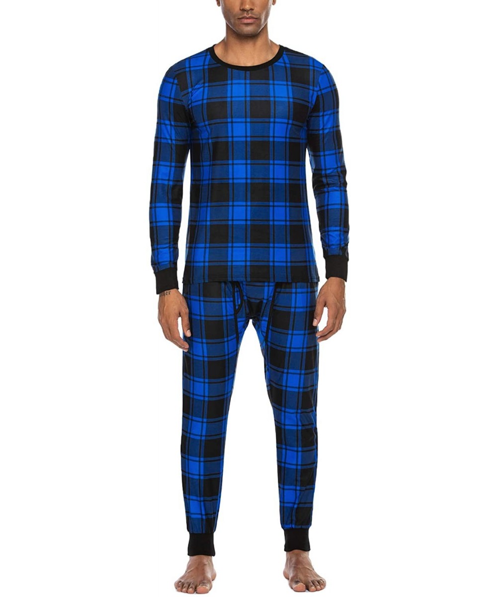 Thermal Underwear Men's Buffalo Plaid Pajama Set Thermal Underwear Set Lightweight Long Johns with Fly Hole and Pockets - Buf...