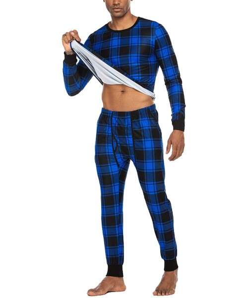 Thermal Underwear Men's Buffalo Plaid Pajama Set Thermal Underwear Set Lightweight Long Johns with Fly Hole and Pockets - Buf...