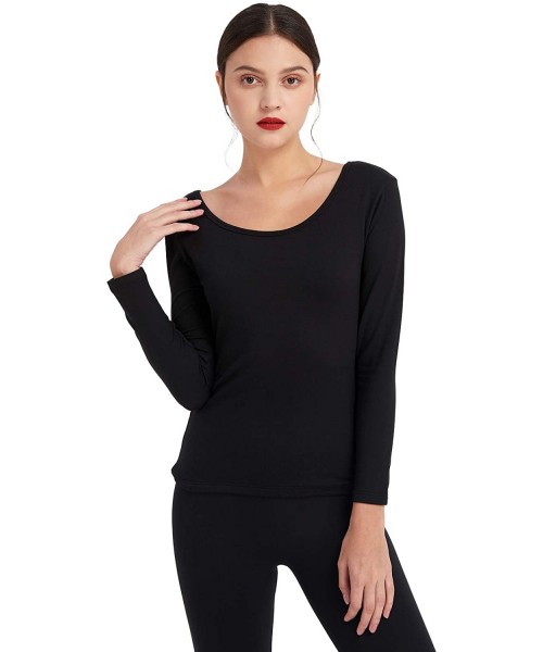 Thermal Underwear Women's Ultra Soft Fleece Lined Thermal Long Sleeve Base Layer Top - Black - CE18AMNHC2E