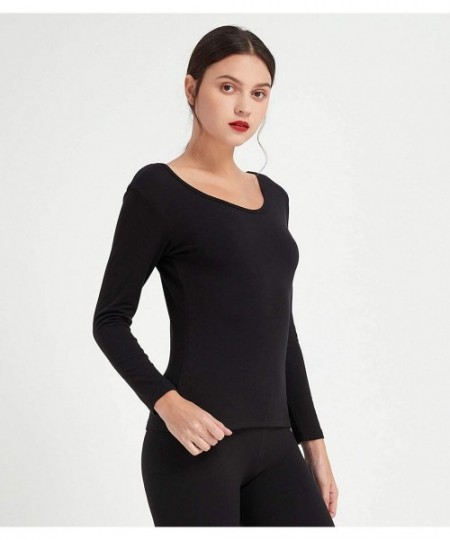 Thermal Underwear Women's Ultra Soft Fleece Lined Thermal Long Sleeve Base Layer Top - Black - CE18AMNHC2E