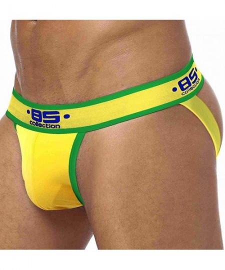 G-Strings & Thongs Men's Low-Rise Jockstrap Elastic G-String Thong Cotton Underwear - Yellow - CH18ZCRL6S3