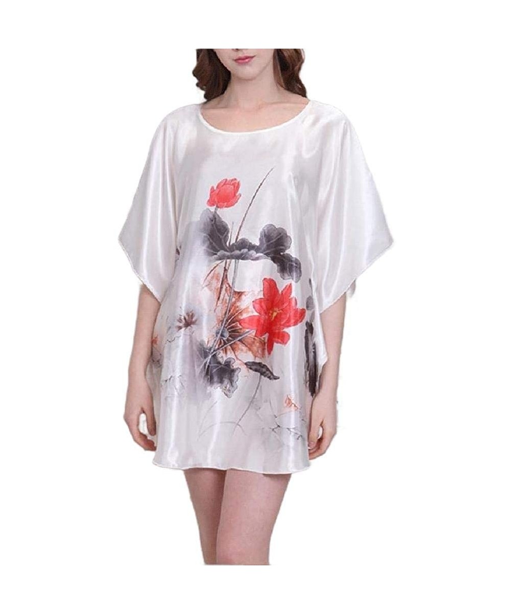 Nightgowns & Sleepshirts Women Printed Soft Casual Sleeping Dress Comfy Charmeuse Chemise - White - C918A5MZCR4