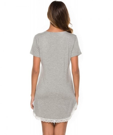 Nightgowns & Sleepshirts Women's Nightdress for Sleep- Lace Trim Nightshirt V Neck Soft Sleepwear - A Style-grey - CE193ON0XUK