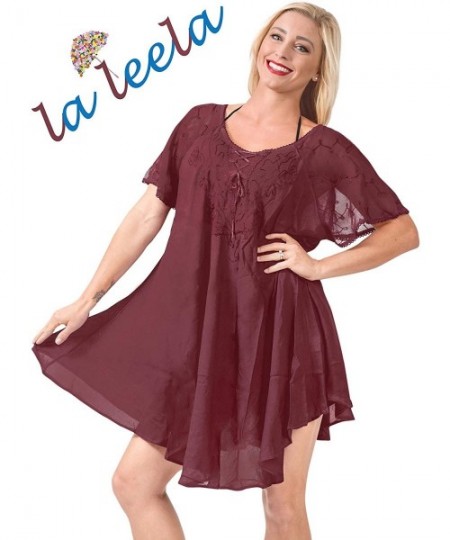 Nightgowns & Sleepshirts Women's Midi Hawaiian Aloha Party Camp Swing Beach Dress Hand Tie Dye A - Maroon_a276 - CY18R9Y0H3M