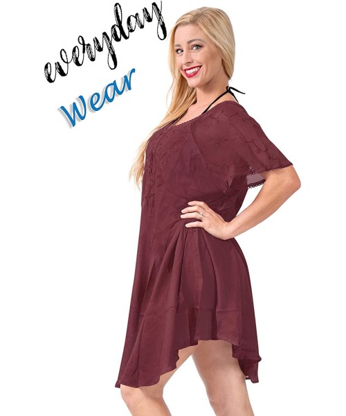 Nightgowns & Sleepshirts Women's Midi Hawaiian Aloha Party Camp Swing Beach Dress Hand Tie Dye A - Maroon_a276 - CY18R9Y0H3M