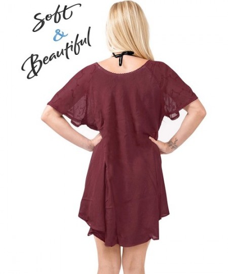 Nightgowns & Sleepshirts Women's Midi Hawaiian Aloha Party Camp Swing Beach Dress Hand Tie Dye A - Maroon_a276 - CY18R9Y0H3M