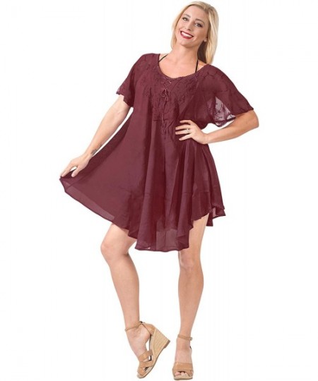 Nightgowns & Sleepshirts Women's Midi Hawaiian Aloha Party Camp Swing Beach Dress Hand Tie Dye A - Maroon_a276 - CY18R9Y0H3M