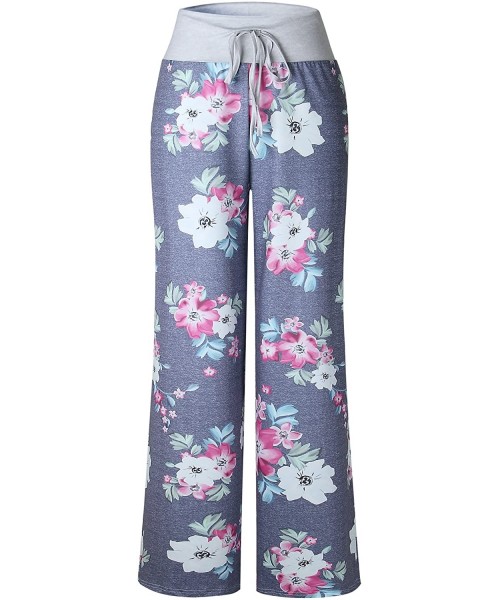 Bottoms Women's Summer Casual Pajama Pants Floral Print Drawstring Palazzo Lounge Pants Wide Leg - Grey5 - CG18EG9L7ZU