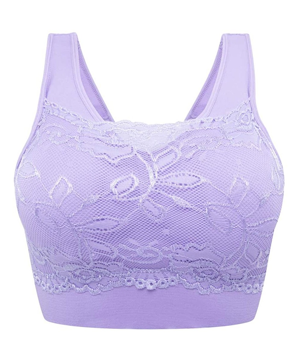 Bras Women's Seamless Lace Cover Sports Bra Comfortable Daily Bralette Bra Top with Removable Pads - Purple - C6197RO8ZEU