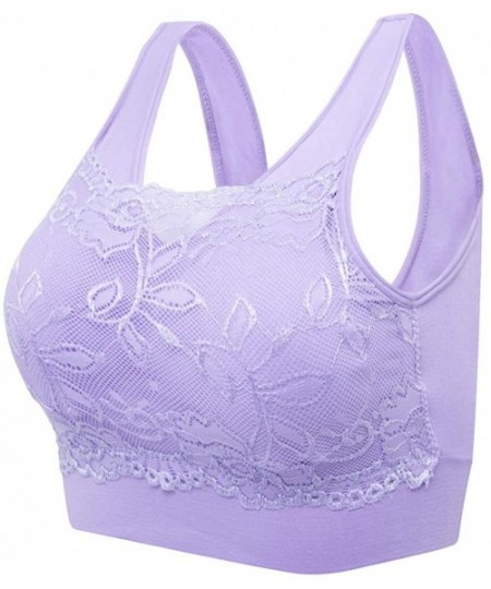 Bras Women's Seamless Lace Cover Sports Bra Comfortable Daily Bralette Bra Top with Removable Pads - Purple - C6197RO8ZEU