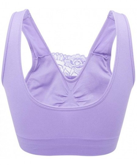 Bras Women's Seamless Lace Cover Sports Bra Comfortable Daily Bralette Bra Top with Removable Pads - Purple - C6197RO8ZEU