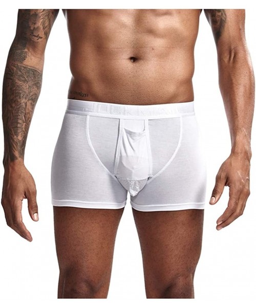 Boxers Mens Boxer Briefs Underwear Classic Open Fly Underpants Cotton Sweat Absorbing Breathable Comfort Briefs - White - CJ1...