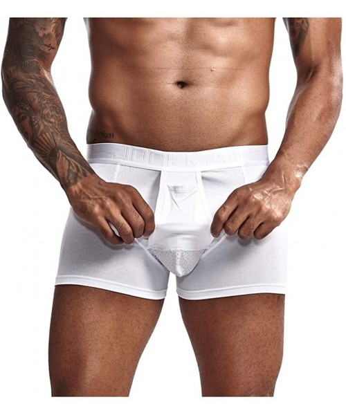 Boxers Mens Boxer Briefs Underwear Classic Open Fly Underpants Cotton Sweat Absorbing Breathable Comfort Briefs - White - CJ1...