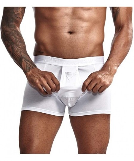 Boxers Mens Boxer Briefs Underwear Classic Open Fly Underpants Cotton Sweat Absorbing Breathable Comfort Briefs - White - CJ1...