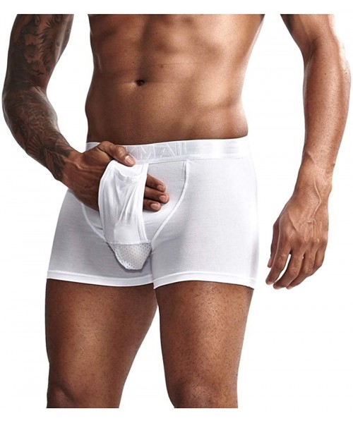 Boxers Mens Boxer Briefs Underwear Classic Open Fly Underpants Cotton Sweat Absorbing Breathable Comfort Briefs - White - CJ1...