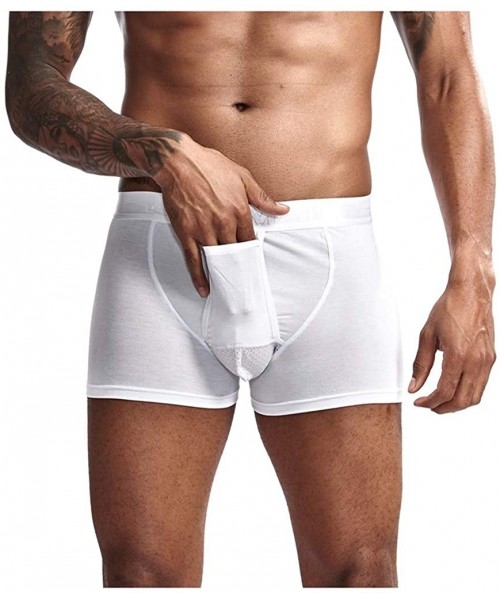 Boxers Mens Boxer Briefs Underwear Classic Open Fly Underpants Cotton Sweat Absorbing Breathable Comfort Briefs - White - CJ1...