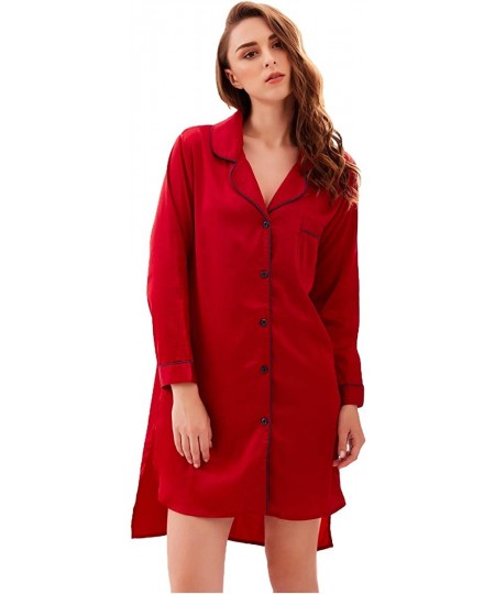 Robes Sexy Silk Houseshirts for Women Asymmetry Nightgown Sleepwear Nightshirts - Wine-red - CQ197YO70W3