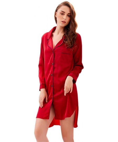 Robes Sexy Silk Houseshirts for Women Asymmetry Nightgown Sleepwear Nightshirts - Wine-red - CQ197YO70W3