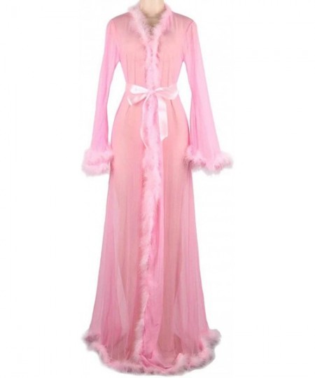 Robes Stunning and Gorgeous Robe Perspective Sheer Sleepwear with Faux Fur - Pink - CZ19CH8G6KM