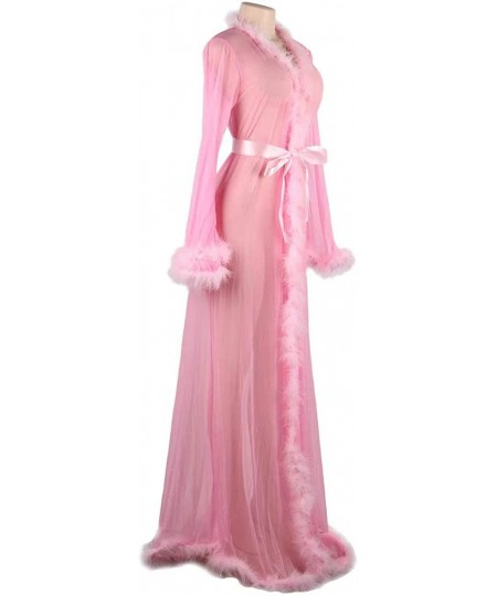 Robes Stunning and Gorgeous Robe Perspective Sheer Sleepwear with Faux Fur - Pink - CZ19CH8G6KM