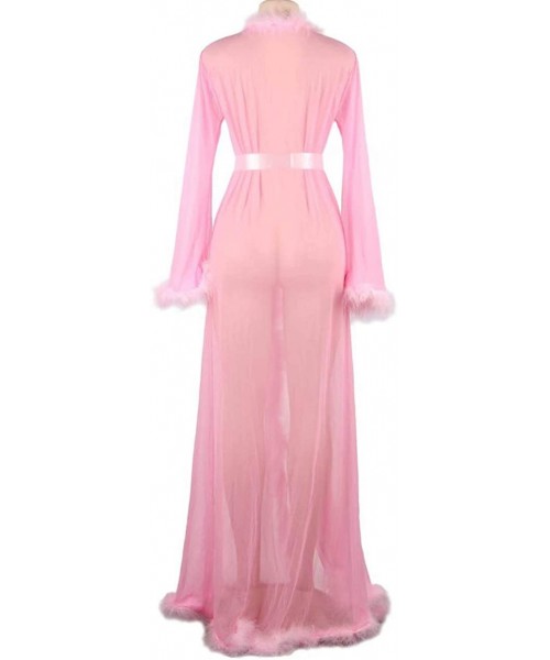 Robes Stunning and Gorgeous Robe Perspective Sheer Sleepwear with Faux Fur - Pink - CZ19CH8G6KM