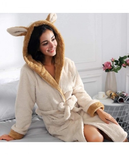 Thermal Underwear Women Winter Plush Shawl Sleepwear Bathrobe Rabbit Ears Hat Robe Coat Pajamas - White - C318ZQSHOZY