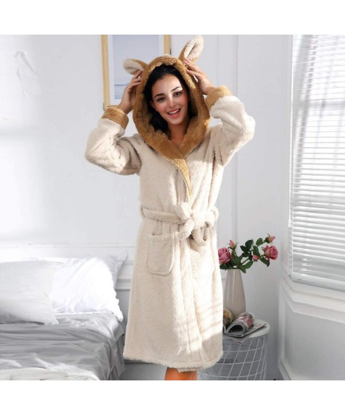 Thermal Underwear Women Winter Plush Shawl Sleepwear Bathrobe Rabbit Ears Hat Robe Coat Pajamas - White - C318ZQSHOZY