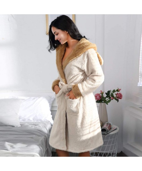 Thermal Underwear Women Winter Plush Shawl Sleepwear Bathrobe Rabbit Ears Hat Robe Coat Pajamas - White - C318ZQSHOZY