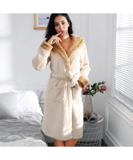 Thermal Underwear Women Winter Plush Shawl Sleepwear Bathrobe Rabbit Ears Hat Robe Coat Pajamas - White - C318ZQSHOZY