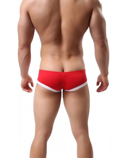 Trunks Underwear Super Low Rise Cotton Hipster Boxer Trunks- Mens- Six Colors - Fiery Red - C31202QWD3P